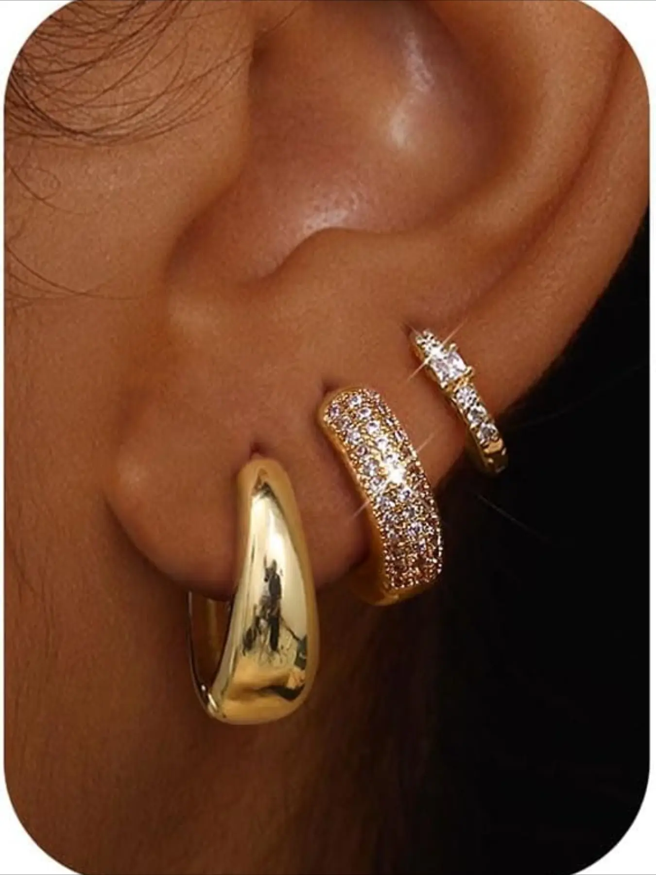 Hypoallergenic Small Chunky Hoop Shape Earrings for Women, Non-Tarnish Gold Filled Huggie Hoops, Lightweight Stackable Design