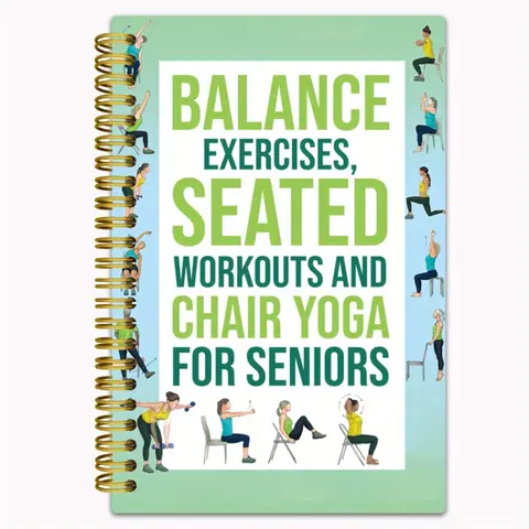 Chair Yoga Practice Notebook for Seniors, Small and portable workouts fitness plan book, 50-page seated yoga guide, Yoga Poses, gift for home, gym, Flexibility and balance training log, Stretches, spiral binding design, clear layout