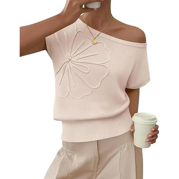 ZESICA Women's Off Shoulder Floral Sweater Vest 2026 Summer Sleeveless Loose Knit Cute Pullover Tank Tops Trendy Clothes