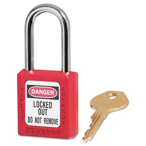 Master Lock 1.5 in. Zenex Government Safety Lockout Padlock - Cylindrical Shackle, 1 Key, Red, 6 per Box, Designed by Safety Directors, Customize On-Site