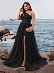 Women's Floral Patchwork Sleeveless Maxi Dress, High Waist Elegant Formal Wear, Evening Gown, Sexy One Shoulder Belted A-Line Party Dress