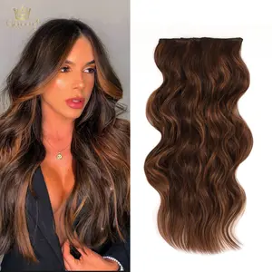 Qbeauty Women's Chocolate Brunette Clip-in Synthetic Hair Extensions, 4PCS Thick Double Weft Long Synthetic Curly Wavy Hairpieces, Natural-Looking Fashion Accessory,summervibes
