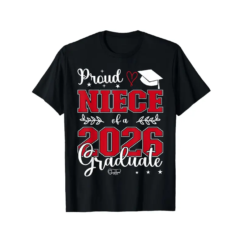 Men's Tropical Print Round Neck Short-Sleeve Graduation T-Shirt, Proud Niece Design for Class of 2026 Graduates, Menswear Casual Top