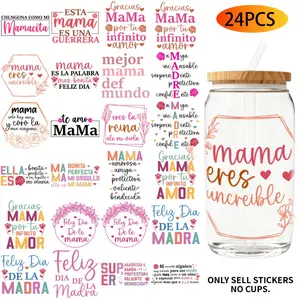 24PCS/Set Spanish Mom Themed UV DTF 16OZ DIY Crafts Scrapbooking Transfer Paper Set Used For 16oz Water Bottles Glass Bottles Laptops Home Decoration DIY High Viscosity Transfer Paper Art Stickers