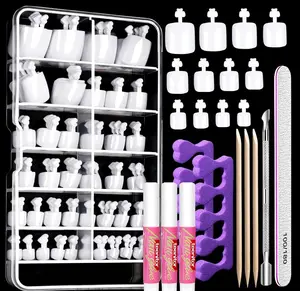 Teenitor White Press on Toenails for Women with Nail Glue, 120pcs White Toe Nail Press ons Acrylic Toenail Kit, Toe Nail Tips Square, Fake Toe Nails Glue on Toe, False Toenails for Missing Toenail