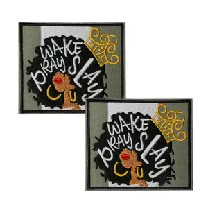 2 Pcs Motivational "Wake Pray Slay" Embroidered Fabric Patches, Iron-On Sew-On Clothing Appliques with Adhesive Backing for DIY Projects on Clothing, Hats
