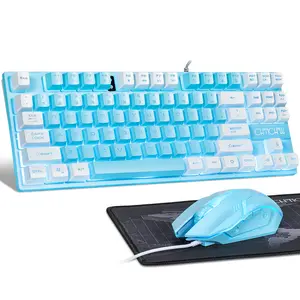 CHONCHOW Blue Keyboard and Mouse Combo, 87 Keys TKL USB Wired LED Light Up Backlit Keyboard, 800-3200 DPI RGB Mouse, Blue Mouse and Keyboard Combo