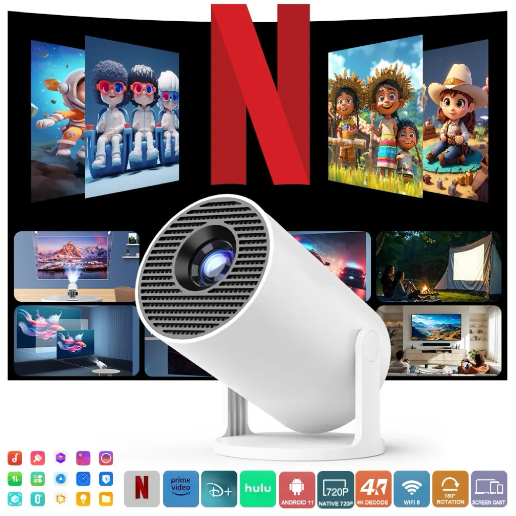 Portable HY300Pro Projector 290ANSI 4K Decode Allwinner H713 2.5&5.8G Dual WiFi6 Smart Android 11 BT5.4 Native 1280*720P Built-in Speaker Auto Keystone Correction Home Cinema Movie #SummerWins #DealsForYouDays