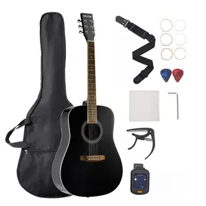 VEVOR Dreadnought Acoustic Guitar, 41 in, 6-String Black Solid Spruce Top Guitar, Beginner Bundle with Gig Bag, Tuner, Strap, Steel Strings, Picks, Capo, Rosewood Fingerboard, for Adult Taller PlayerSummervibes