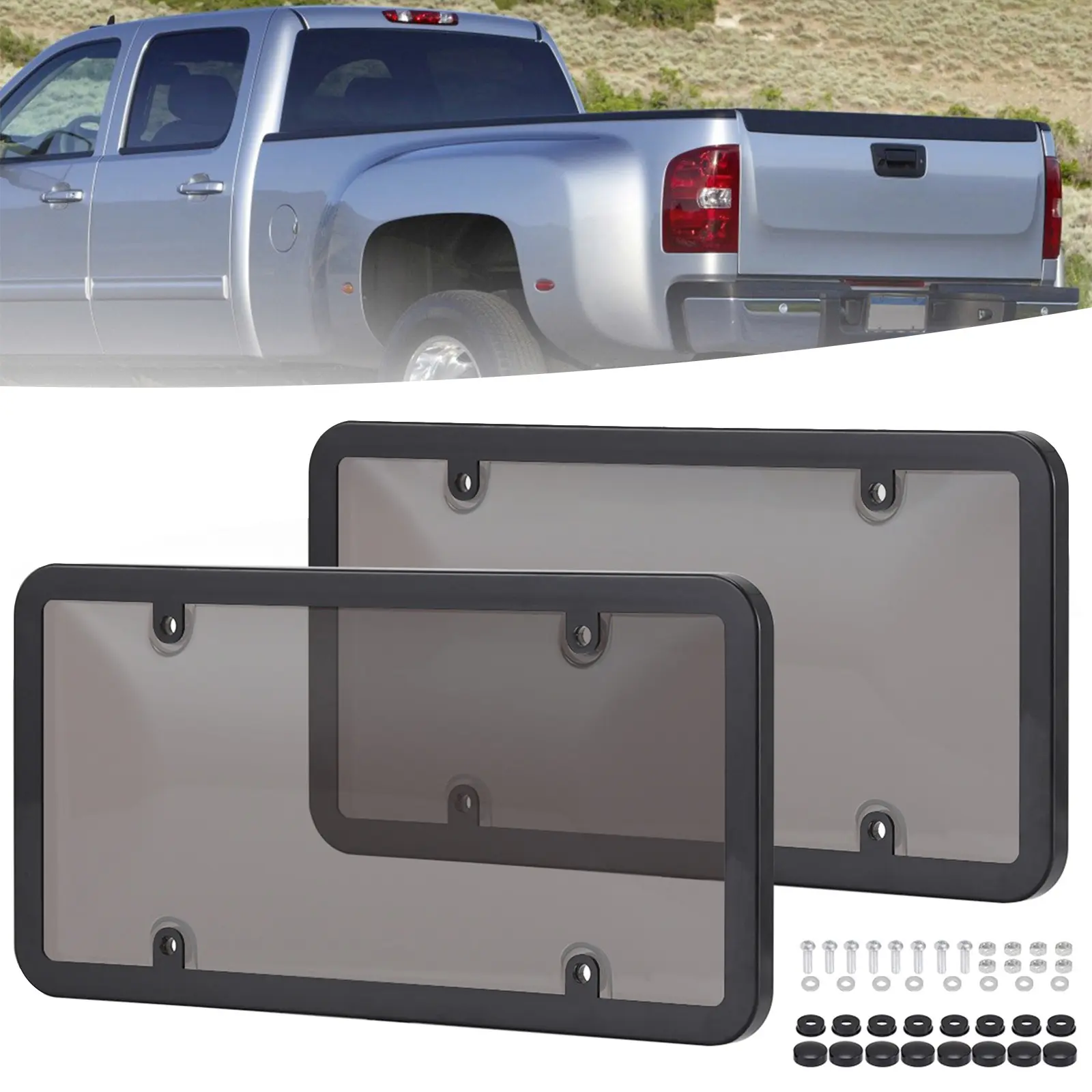 2 Pcs Unbreakable Transparent Car License Plate Frames Covers, Front & Rear Auto Tag Shield License Plate Holder Protector