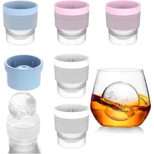 Ice Ball Molds Set of 3 or 6 Slow Melting Stackable Large Ice Cube Maker 2.5 Inch Big Ice Spheres for Whiskey Cocktails Juice Beverages Bourbon Home Bar Accessories Silicone Blue White Pink 3Pcs Not Stick Design Food Grade Safety Material