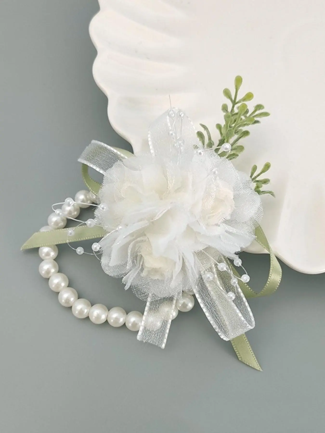 Mother's Day Gift Simulation Chiffon Flower Crown Bridesmaid Pearl Bracelet, Fashionable Wedding Accessories for Bridesmaid, Wedding Party Decoration Supplies, Beaded Bracelet, Flower Design Bracelet, Fashionable Bracelet Style