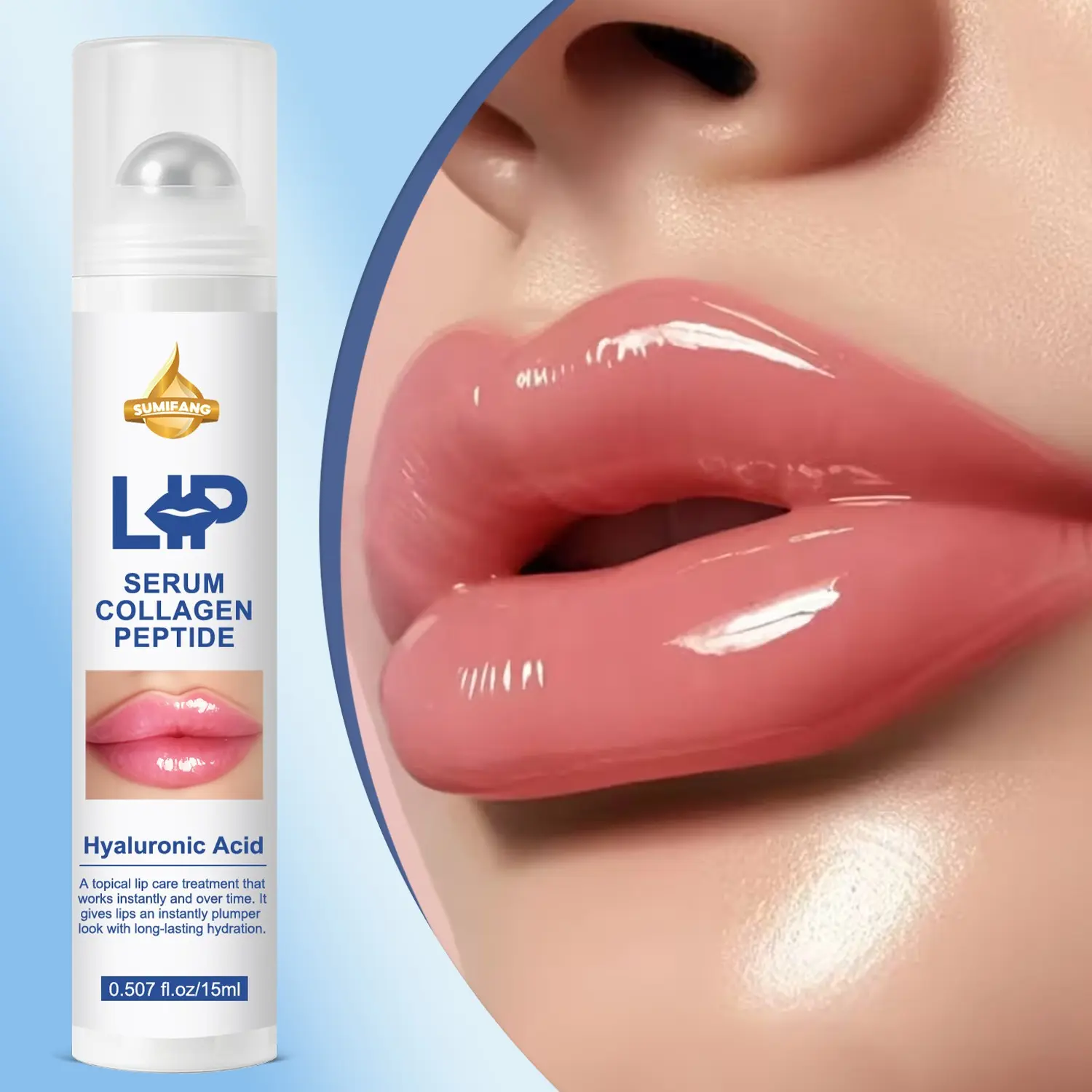 SUMIFANG Collagen Peptide Lip Serum Lip Treatment 15ml | Hyaluronic Acid + Collagen Peptides, Instantly Plumps Lips and Provides Long-Lasting Hydration, Hydrating, Moisturizing | Effectively Relieves Dryness and Creates Plump, Hydrated Lips
