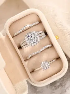 Women's Copper Ring Set, Casual Style Stackable Wedding Rings Jewelry Gift Box Included, All-Seasons Accessory for Weddings & Anniversaries