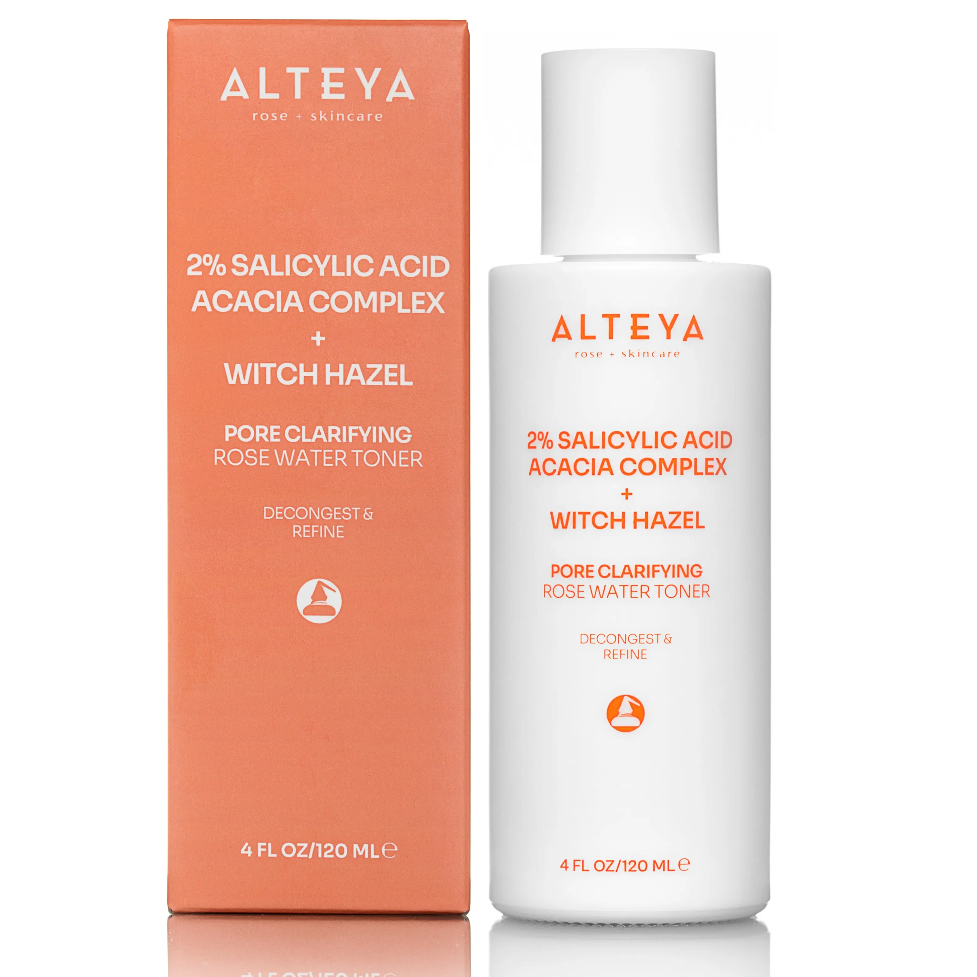 ALTEYA INC 2% Salicylic Acid Pore Clarifying Toner with Witch Hazel & Rose Water for Decongesting Refining Normal Oily Skin 4oz