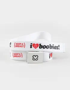 KEEP  Mens A BREAST I Love Boobies! White & Red Web Belt, White Combo