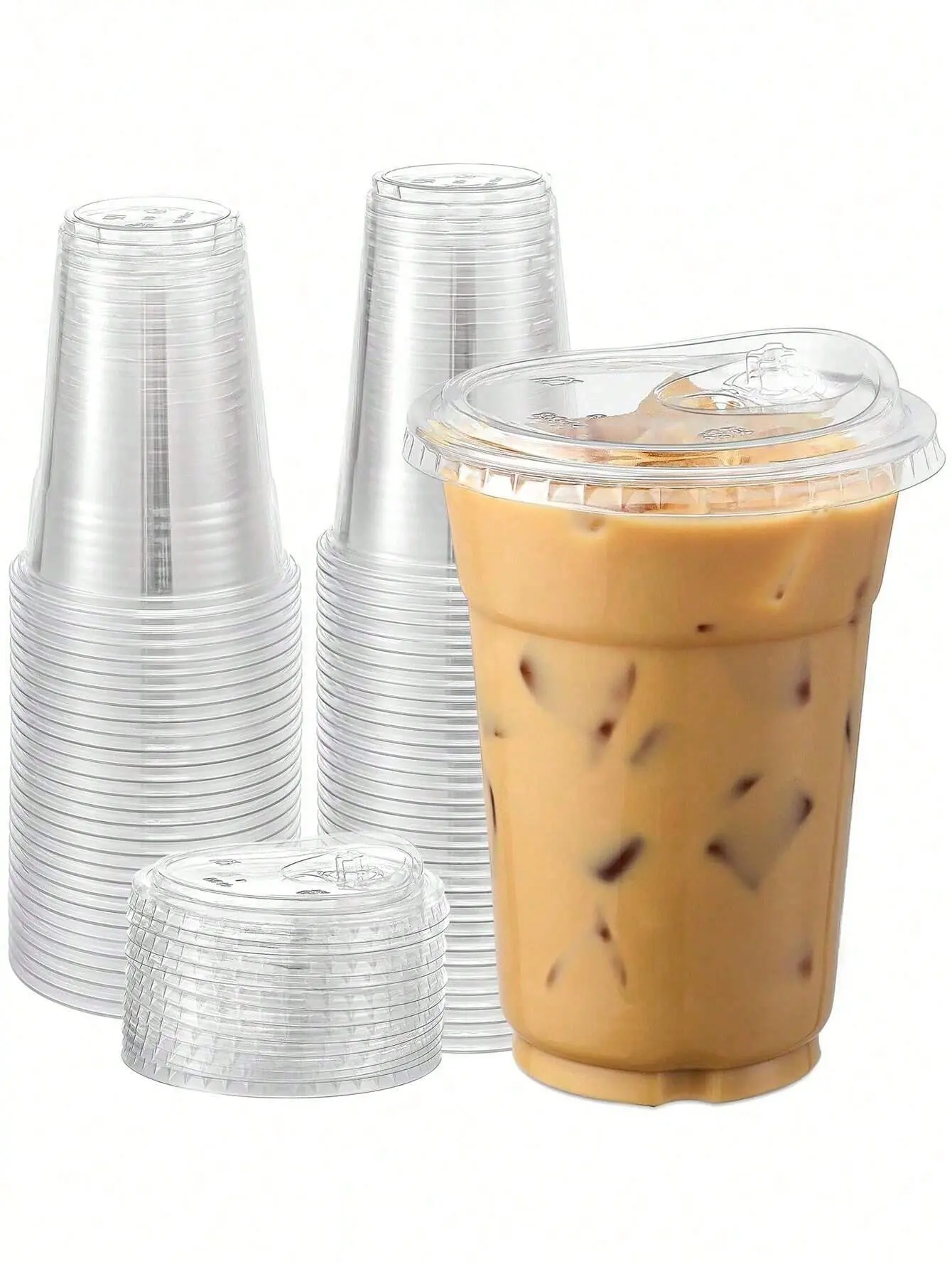 40sets/20sets-Clear Crystal PET Plastic Cups, For Ice Cream, Coffee, Fruit Juice And Drinks, 16oz Options Available, Ideal For Parties Crystal Clear Plastic Cups With Sip Lids, Disposable Cups With Sip Through Lids For Iced Coffee, Smoothie, Milkshake, Co