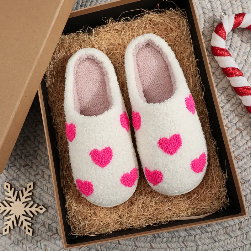 Women's & Couples Winter Peach Heart Cotton Slippers, Cute Footwear with Round Toes, Plush Warm Home Indoors All Season Shoes, Valentine's Day Gifts, Cozy Evening Wear, Cute Slippers, Rubber Sole