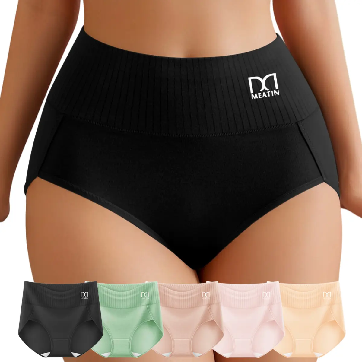 5 Pack High-Waisted Solid Ladies Briefs, Fashion Colorful Cozy Women's Underwear, Breathable Comfortable Briefs Set for Women's Summer Wear