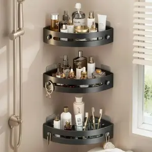 3-Pack Triangle Shower Caddy, 3-Tier Corner Shelves, Drill-Free Wall Mount, 40lbs Load Capacity, Bathroom Accessories, Bathroom Organizer