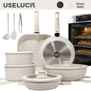 USELUCK 21 Pcs Complete Pots and Pans Set, 6-Pan Nonstick Cookware Set with Detachable Handle, Non-Toxic PFOA-Free Kitchen Set, Stackable Space Saving RV Cookware, Oven Safe, Induction Compatible with Lids