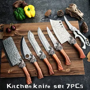 7 piece set, knife, multi-functional set, hotel gift set, outdoor camping car set, scissors, steak knife, beef knife pork knife, chicken and duck meat knife, can easily cut meat, fruit knife, plastic handle upgraded design grip
