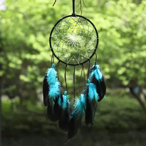 Dream Catcher Handmade Blue Feather Dreamcatchers Wall Hanging Ornament for Home Decoration Girl Bedroom Craft Gift