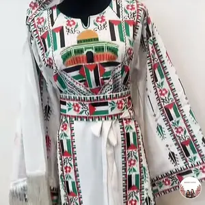 Al-aqsa Beautiful Black Palestinian Thobe with Matching Scarf Soft Breathable Fabric for Comfort and Durability