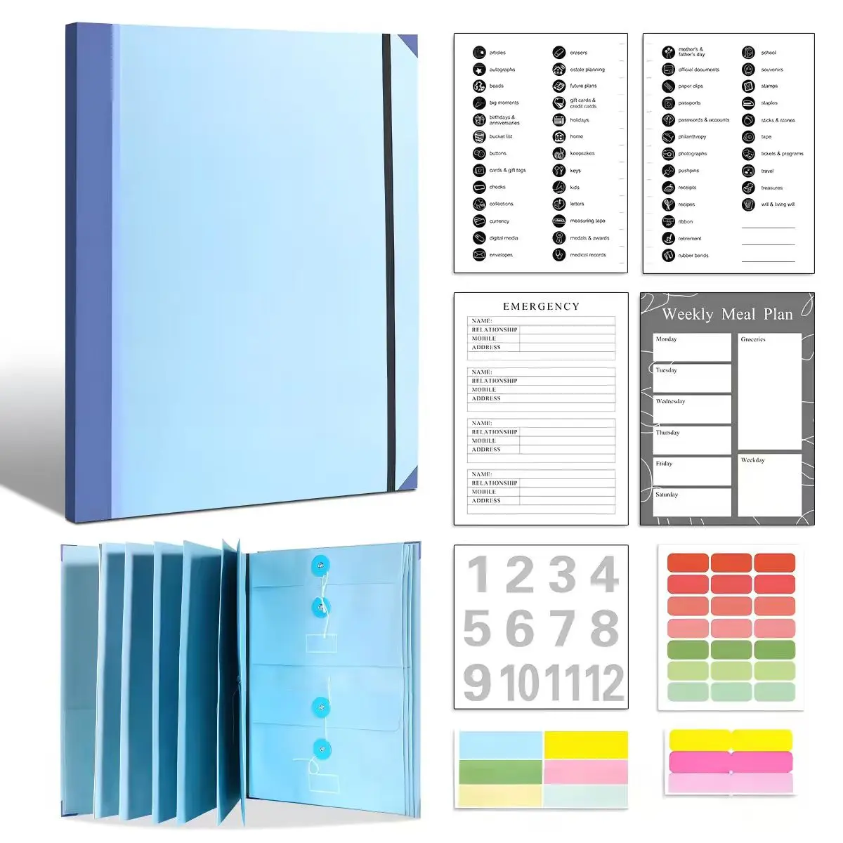 Manila Plastic Accordion File Organizer - Compact, Waterproof Pocket Folder for Home-Office, Travel Storage; Holds Passports, Birth Certificates, Important Papers