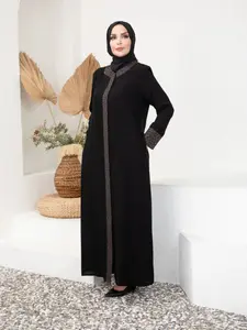 Women's Traditional Arabic Leopard Print Long Robe Dress, Loose-Fit Round Neck Zipper Pocket Design, All Season Woven Fabric, Modest Muslim Outfits, Muslim Women Gowns, Modesty Muslim Clothing