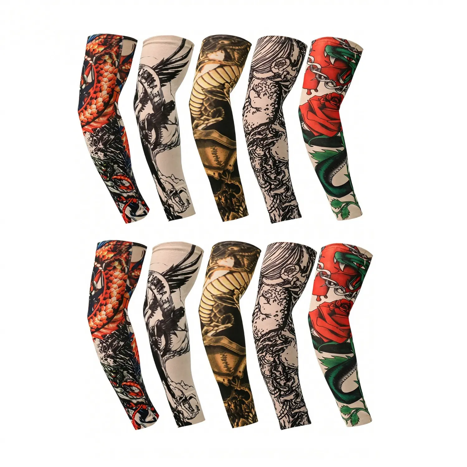 10Pcs Tattoo Arm Sleeves UV Protection Arm Sleeves for Outdoor Activities, Ice Silk Cooling Sun Sleeves, Stretchy Breathable Sunblock Covers for Cycling, Hiking, Golf & Driving
