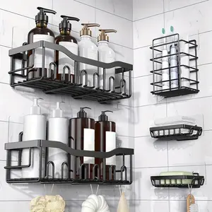 5 Piece Sticky Shower Rack Set, Rust-Resistant Stainless Steel Bathroom Storage, Bathroom Organizer, Large Capacity, No Drilling Required, Home Decor