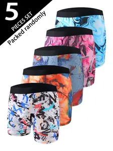 Men's Random 5-Pack Underwear, Trendy Graffiti, Geometric Print, Comfortable High Elasticity Mid-Waist Briefs, Casual All Seasons