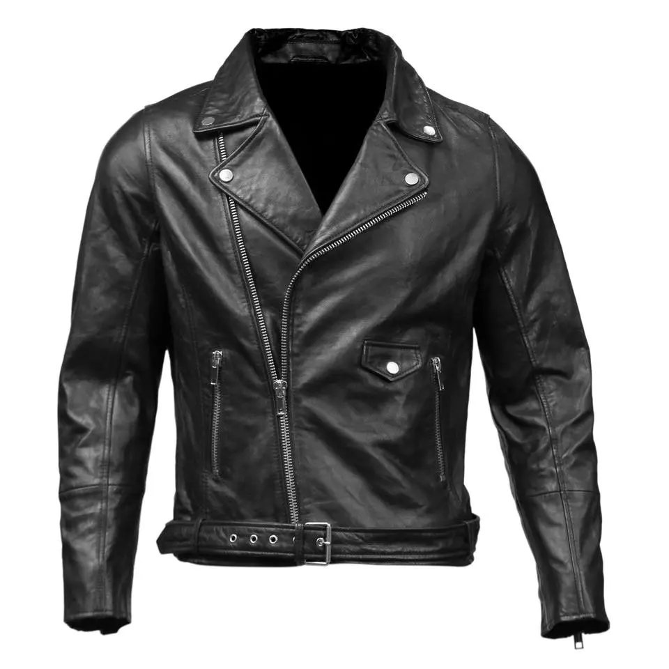 Men's Biker Police Black Leather Jacket