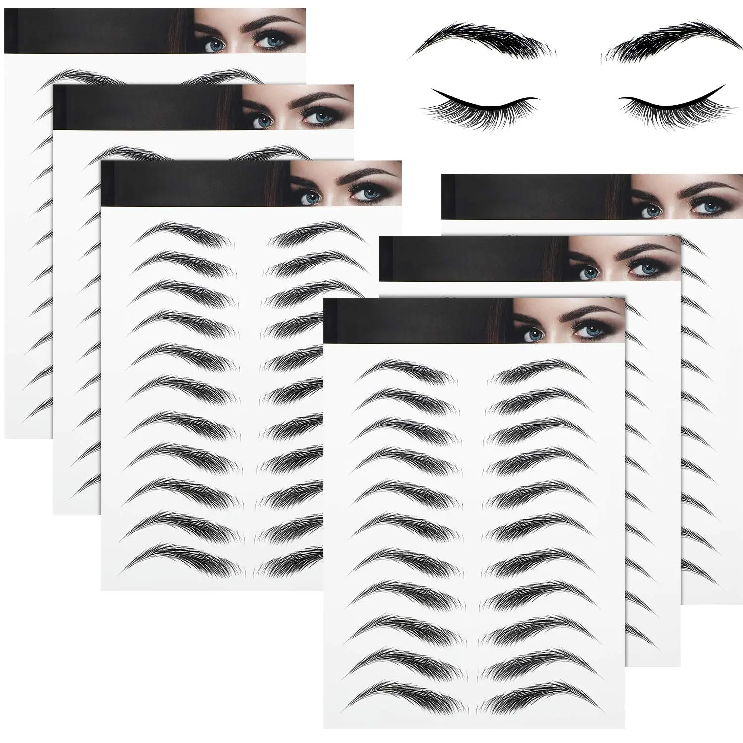 6 Sheets 4d Hair-like Waterproof Eyebrow Tattoos Stickers Transfers Temporary Brow Tattoo Peel off Grooming Shaping Sticker in Arch Style, 66 Pairs Black(High Arch Eyebrow)