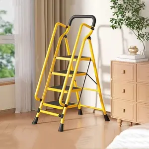 31"L*20.5"W*59"H Rectangular Foldable Heavy‑Duty Steel Step Ladder, 500LBS High Capacity Triangular Reinforced Stool with Anti‑Slip Pedals Padded Handrail for Home Garage Warehouse Office