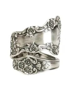 1 piece of vintage antique carved flower design open ring, Stackable Victorian style floral relief multi-layer layered ring, perfect accessory for daily holiday wear