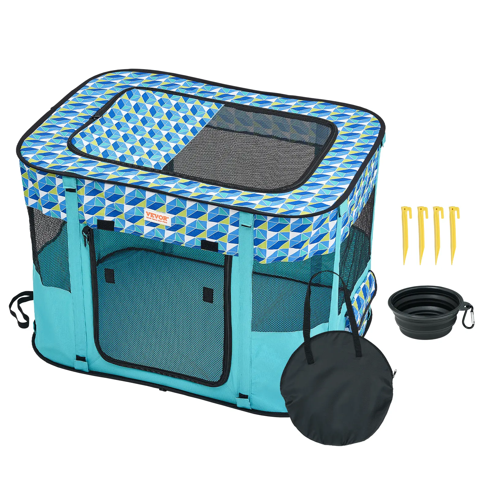 VEVOR Foldable Puppy Exercise Pen & Enclosure, 32''x24''x22'' Portable Rectangular Size S Dog Playpen, 600D Oxford Fabric & 230D Tough Nylon Waterproof Kennel, Removable Zipper, Breathable Mesh, Rinses Clean, Indoor Use (Father's Day Gift Option)