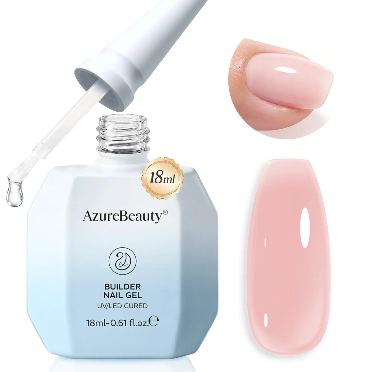 AZUREBEAUTY 7-in-1 Builder Gel, Rose Blush Self-Leveling Nail Strengthener for Apex & Extensions, 18ml UV/LED Cured Soak Off Formula, Nail Tech Supplies, Apex Nails