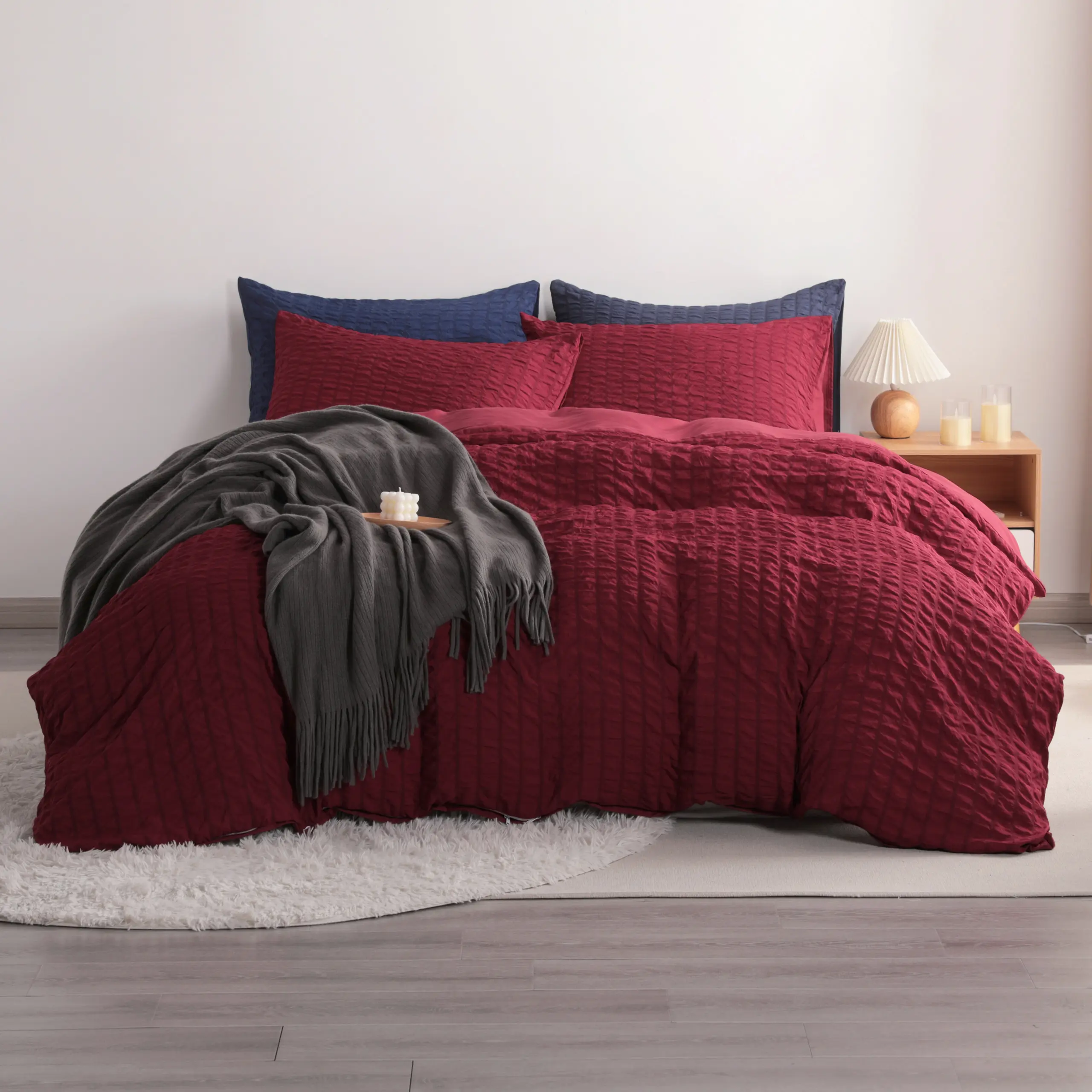 [Summer Vibes] NTBAY 3 Pieces Bubble Gauze Duvet Cover Sets, Seersucker Textured Solid Stripe Soft Breathable Cozy Fluffy Microfiber Textured Bedding Sets with Zipper Closure Corner Ties including 1 Duvet Cover & 2 Pillowcases, Gift Bedroom Accessories