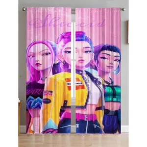 2-Piece Cartoon Print Blackout Curtains, Polyester Material, Easy to Clean, Suitable for Bedroom & Living Room, Fun Room Decor