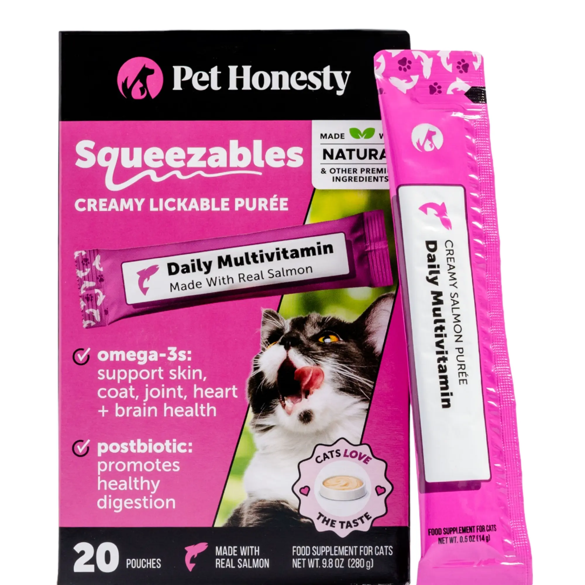 Pet Honesty Squeezables Multivitamin Lickable Supplements for Cats, 20 Pouches