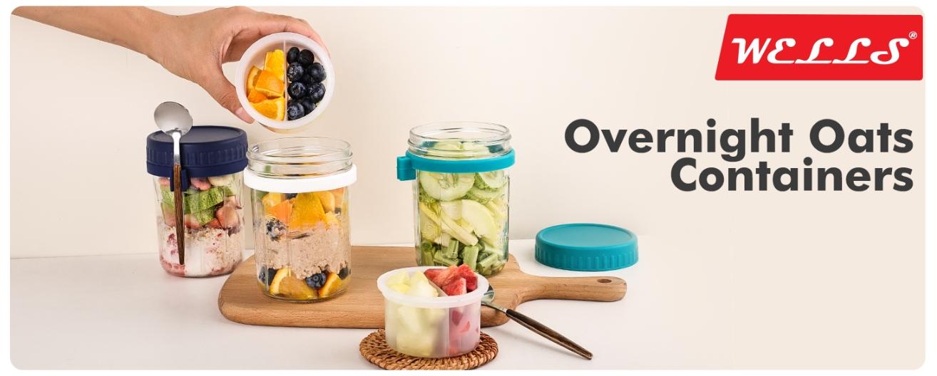 6 Pack Overnight Oats Containers with Lids and Spoons, 16 OZ Glass Mason Jars with Removable Separate Compartments, Airtight Leak Proof Oatmeal Container for Chia Pudding, Yogurt, Breakfast, Cereal