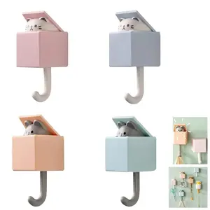 Cute Cat Design Wall Mounted Hook, 4 Counts Punch Free Adhesive Hook for Coat, Scarf, Hat, Towel, Key, Bag, Utility Hook for Wall Hanging Decorations, Wall Hooks, Summer for Gift