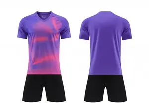 Football Suit Training Vest Breathable Jersey in Purple with Black Shorts for Training Use