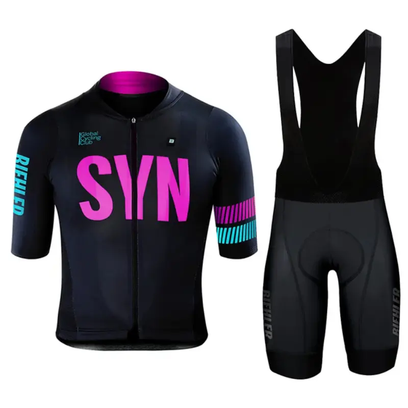 Male Fitted Colorblock SYN Professional Road Biking Suit - Short Sleeve Tops, Thin Fabric, 9D Padded Seat Cushion, Team-Matched Overalls for Racing/Training, S