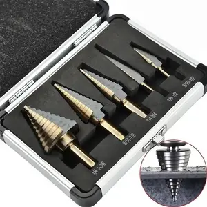 Step Drill Bit Set, 5 Counts/set Titanium Coated Step Drill Bit Set, Multifunctional Drill Bit Set for Wood, Plastic