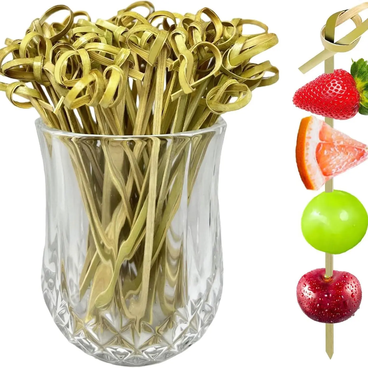 100 PCS Cocktail Picks, 4.7 Inch Toothpicks for Appetizers, Tapas, Snacks, Natural Bamboo Knot Skewers, Mini Food Sticks, Fancy Tooth Picks for Drinks,Fruit,Grape,Charcuterie,Cocktail Garnish Accessories, Party and Camping Picnic Supplies