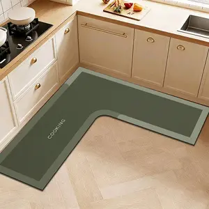 Large L-Shaped Kitchen Mat with 'cooking' Text, Non-Slip Rubber Base, Diatomaceous Earth Print, Indoor Decor, Entryway Pad