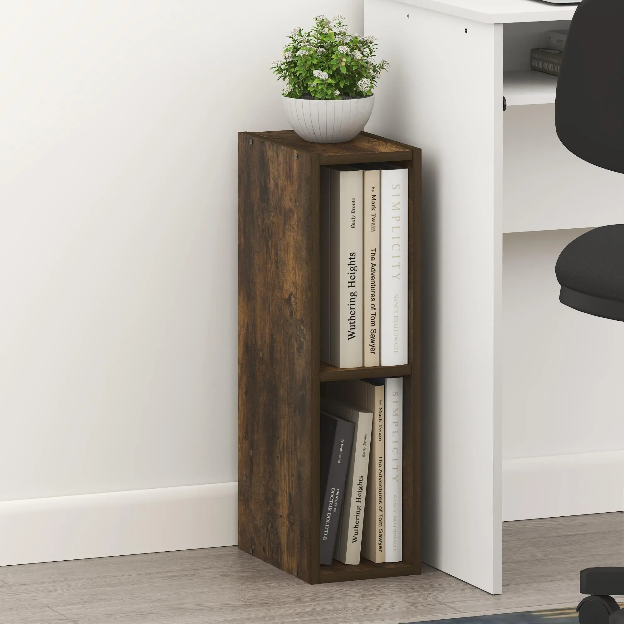 FULDA 2-Tier Narrow Frame Bookcase, 6in Wide, 9.3x5.9x21.2in Slim Modern Space Saving Furniture, Stable Lightweight Storage, for Dorm, Living Room